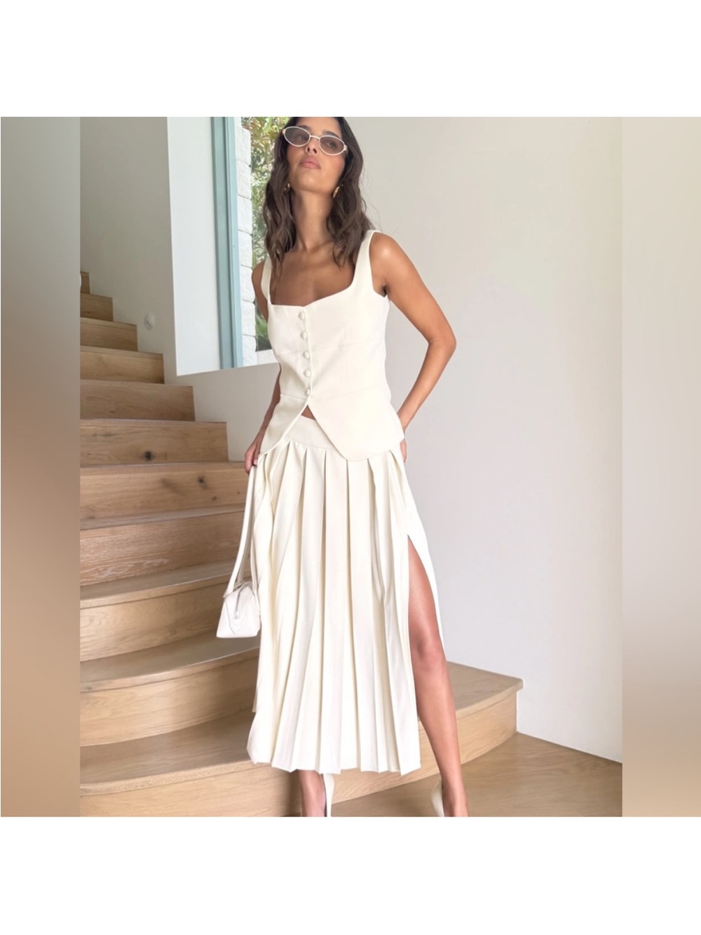 NWT Meshki Sunny Set Pleated Skirt in Medium, Top in Small Ivory Bridal Wedding